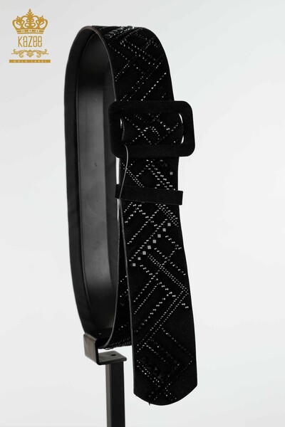 Kazee - Wholesale Women's Belt Striped Crystal Stone Embroidered Black - 540 | KAZEE (1)