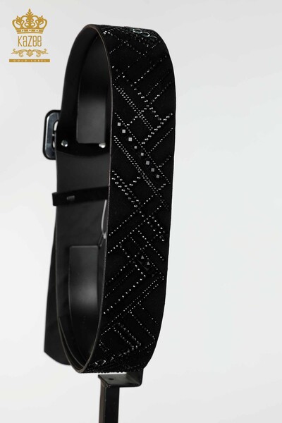 Wholesale Women's Belt Striped Crystal Stone Embroidered Black - 540 | KAZEE - 6