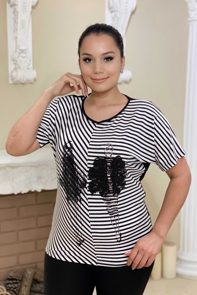 Wholesale Women's Blouse American Model Figured Striped - 77746 | KAZEE - Thumbnail