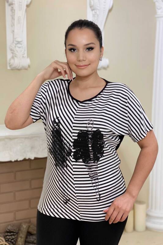 Wholesale Women's Blouse American Model Figured Striped - 77746 | KAZEE