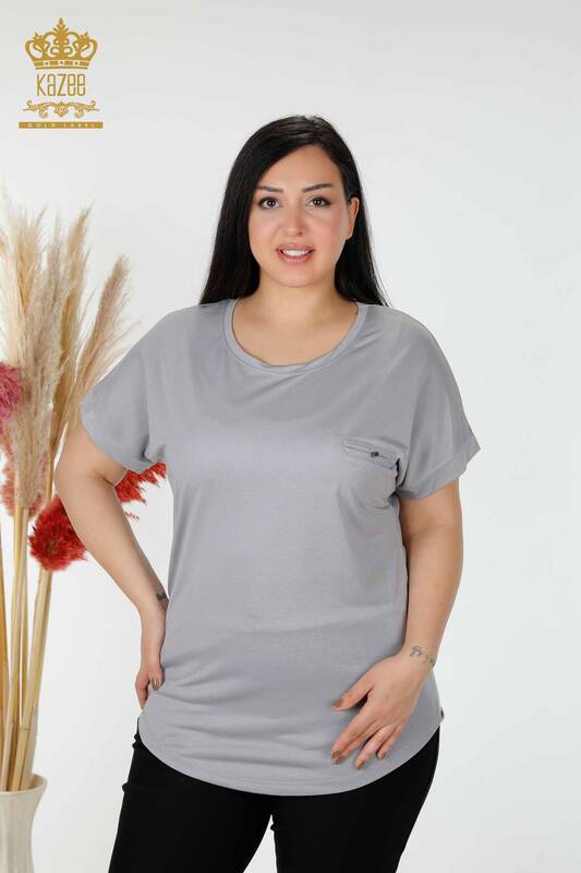 Wholesale Women's Blouse American Model Gray - 77005 | KAZEE