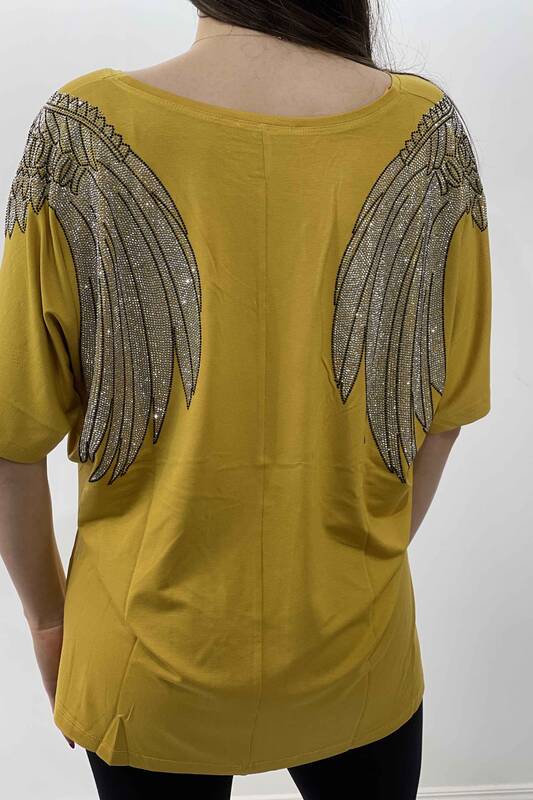 Wholesale Women's Blouse With Angel Wings Stone Embroidery - 77496 | KAZEE