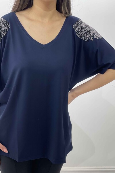 Wholesale Women's Blouse With Angel Wings Stone Embroidery - 77496 | KAZEE - Thumbnail