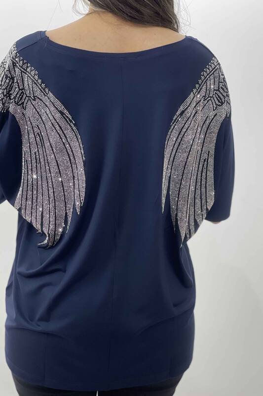 Wholesale Women's Blouse With Angel Wings Stone Embroidery - 77496 | KAZEE