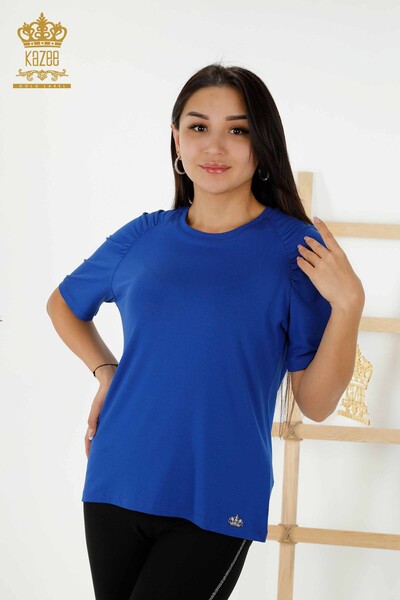 Wholesale Women's Blouse Basic Dark Blue - 79219 | KAZEE - Thumbnail