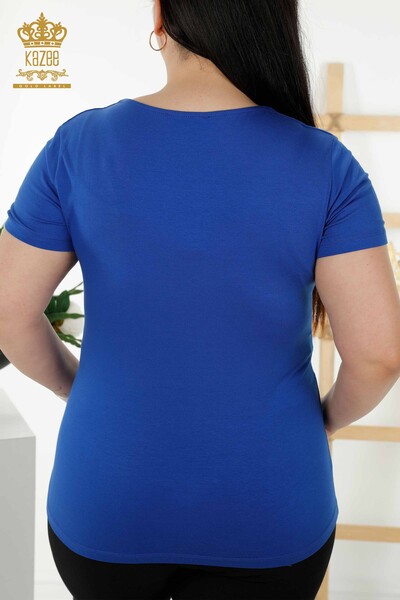 Wholesale Women's Blouse - Basic - With Logo - Dark Blue - 79190 | KAZEE - Thumbnail