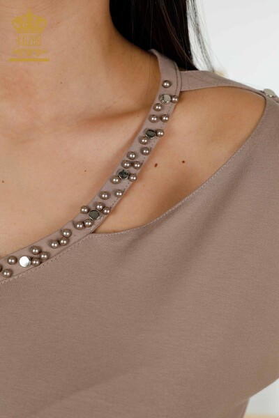 Wholesale Women's Blouse - Beads Stone Embroidered - Mink - 79200 | KAZEE - Thumbnail