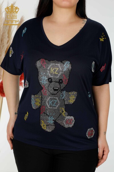 Wholesale Women's Blouse Bear Pattern Black - 77666 | KAZEE - Thumbnail