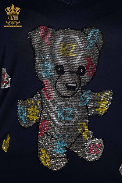 Wholesale Women's Blouse Bear Pattern Black - 77666 | KAZEE - 3