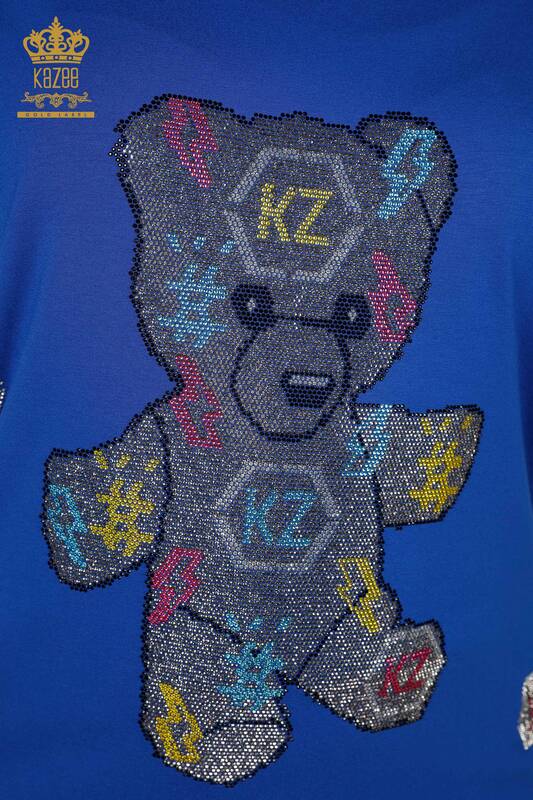 Wholesale Women's Blouse Bear Pattern Sax - 77666 | KAZEE