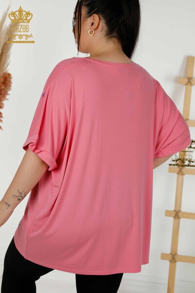 Wholesale Women's Blouse - Crew Neck - Pink - 79333 | KAZEE - Thumbnail