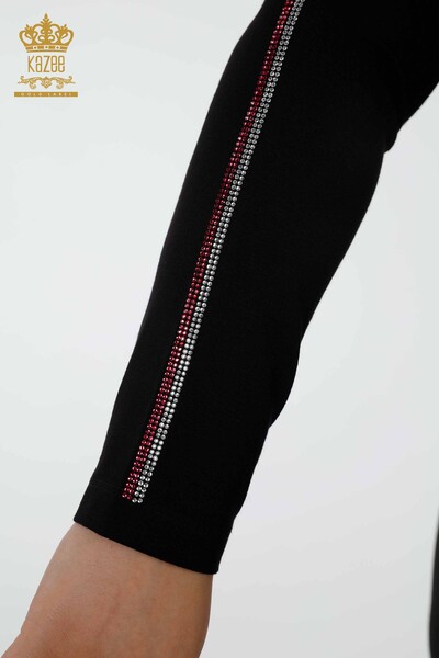 Wholesale Women's Blouse Crew Neck Sleeve Stripe Stone Rose Pattern - 79023 | KAZEE - Thumbnail
