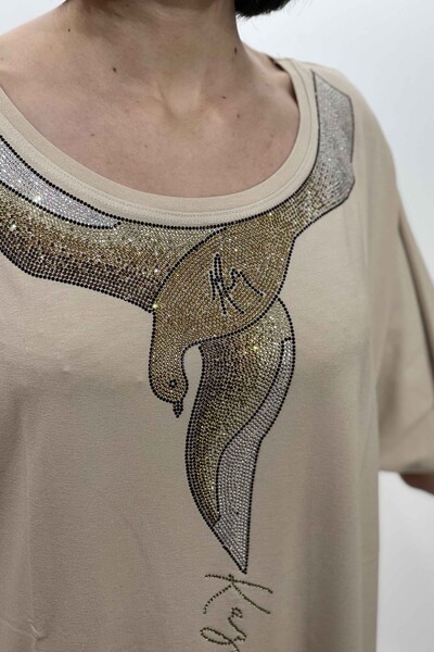 Wholesale Women's Blouse Bird Figured Stone Embroidery - 77661 | KAZEE - Thumbnail
