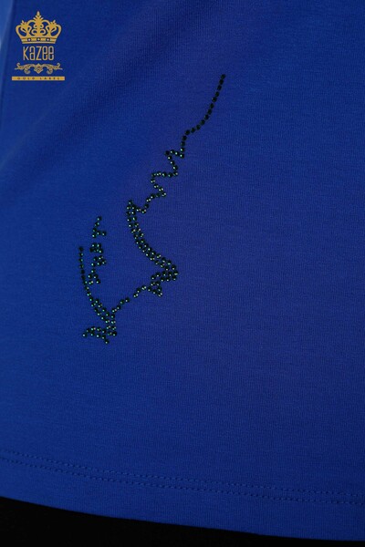 Wholesale Women's Blouse - Bird Pattern - Dark Blue - 79296 | KAZEE - Thumbnail