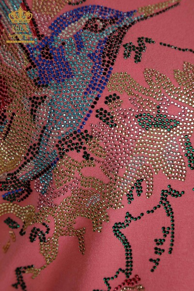 Wholesale Women's Blouse Bird Patterned Pink - 79296 | KAZEE - Thumbnail