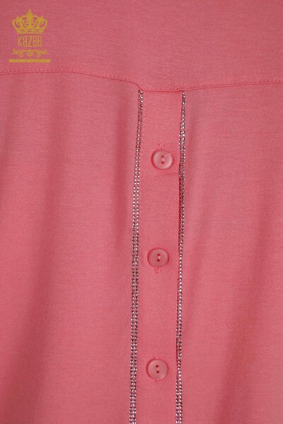 Wholesale Women's Blouse Bird Patterned Pink - 79296 | KAZEE - Thumbnail