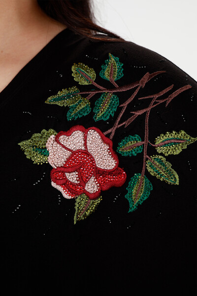 Wholesale Women's Combed Cotton Embroidery Rose and Stone Patterned - 78875 | KAZEE - Thumbnail