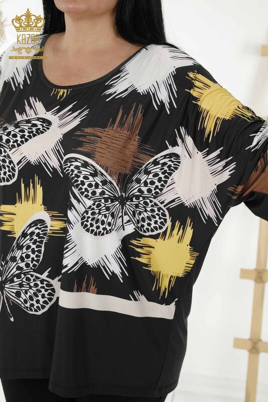 Wholesale Women's Blouse - Butterfly Pattern - Black - 12051 | KAZEE