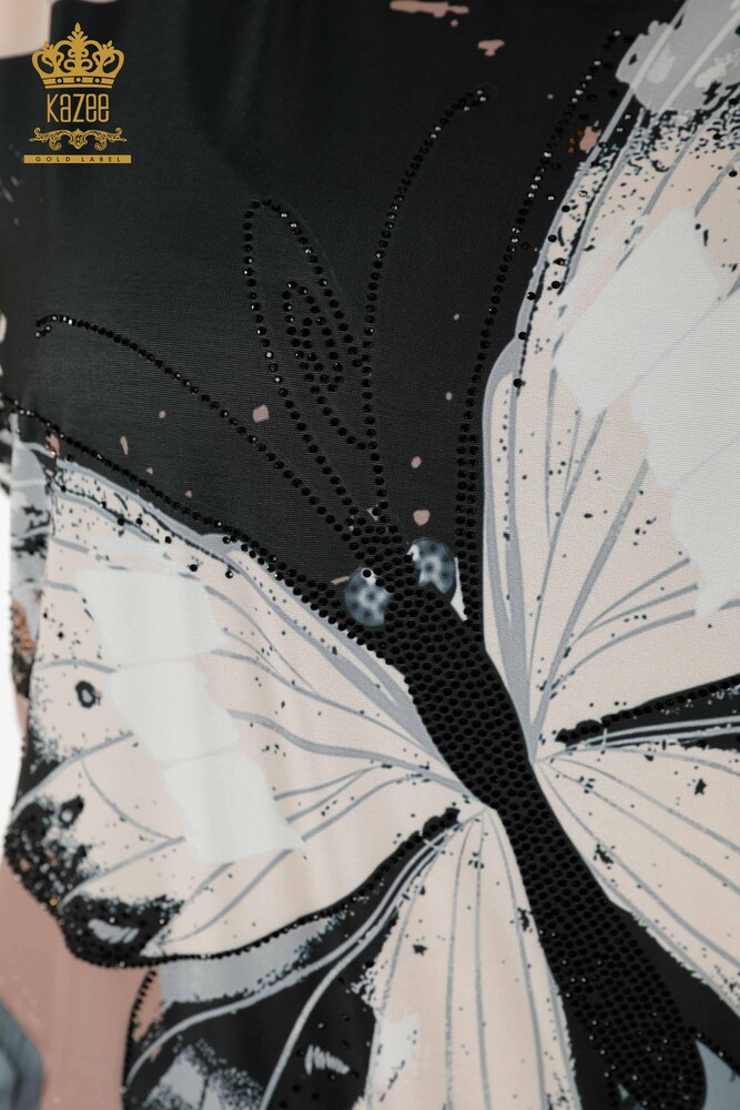 Wholesale Women's Blouse - Butterfly Pattern - Black - 77900 | KAZEE - 3