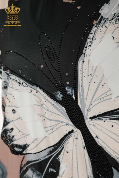 Wholesale Women's Blouse - Butterfly Pattern - Black - 77900 | KAZEE - 3