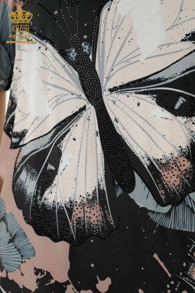 Wholesale Women's Blouse - Butterfly Pattern - Black - 77900 | KAZEE - 4