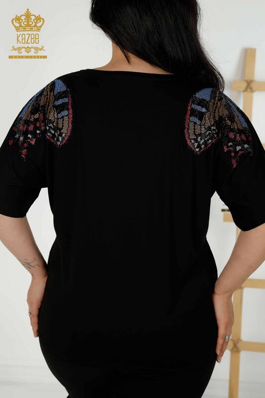 Wholesale Women's Blouse Butterfly Pattern Black - 79154 | KAZEE