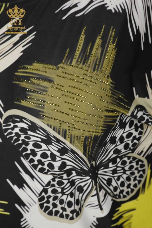 Wholesale Women's Blouse - Butterfly Pattern - Green - 12051 | KAZEE