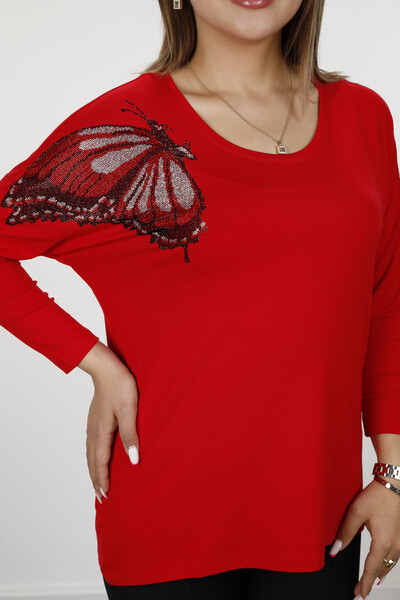 Wholesale Women's Blouse Butterfly Pattern Crew Neck - 77971 | KAZEE - Thumbnail