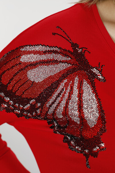 Wholesale Women's Blouse Butterfly Pattern Crew Neck - 77971 | KAZEE - Thumbnail