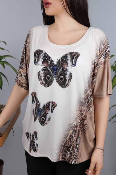 Wholesale Women's Combed Cotton Butterfly Patterned Embroidery - 77796 | KAZEE - Thumbnail