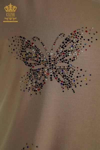 Wholesale Women's Blouse - Butterfly Pattern - Mink - 79364 | KAZEE - Thumbnail (2)