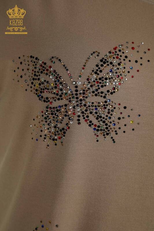 Wholesale Women's Blouse - Butterfly Pattern - Mink - 79364 | KAZEE