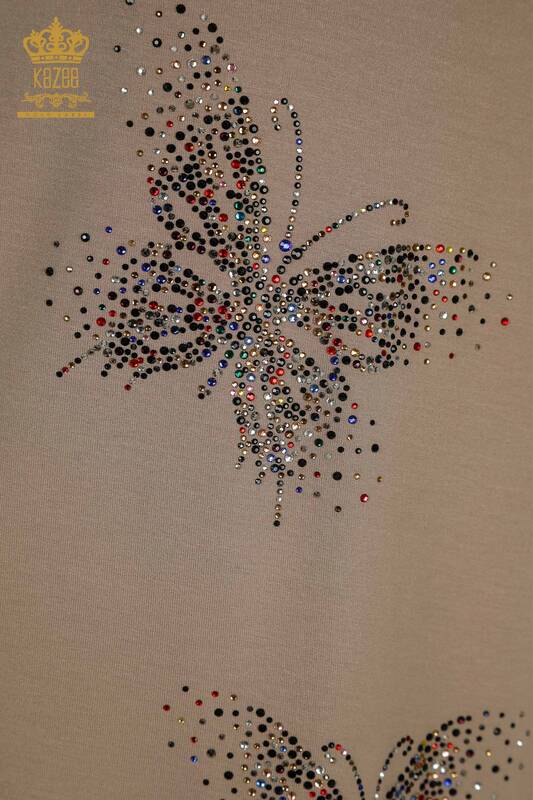 Wholesale Women's Blouse - Butterfly Pattern - Mink - 79364 | KAZEE