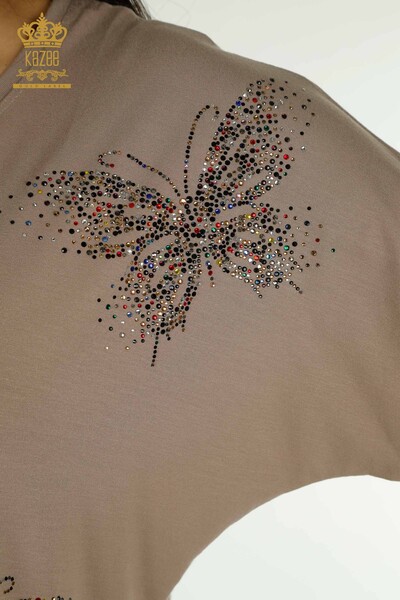 Wholesale Women's Blouse - Butterfly Pattern - Mink - 79364 | KAZEE - Thumbnail