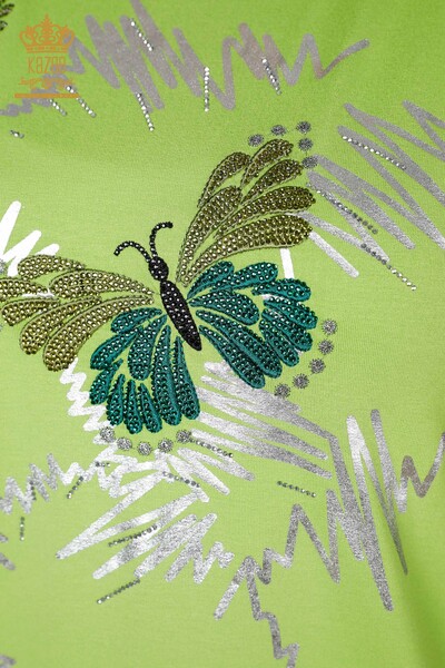 Wholesale Women's Blouse Butterfly Pattern Pistachio Green - 78926 | KAZEE - 3