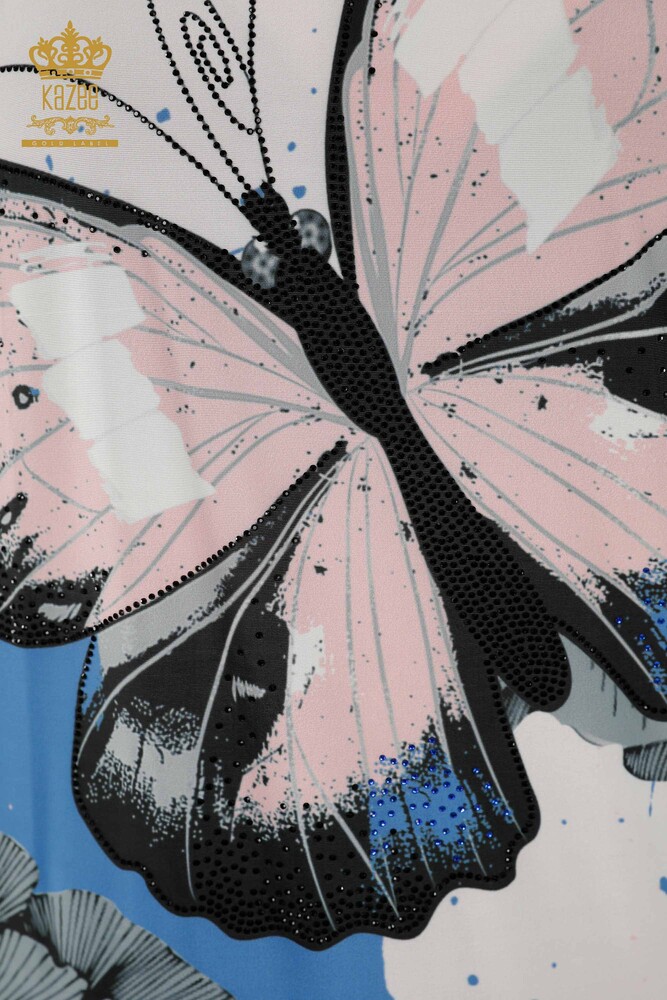 Wholesale Women's Blouse - Butterfly Pattern - Powder - 77900 | KAZEE - 3