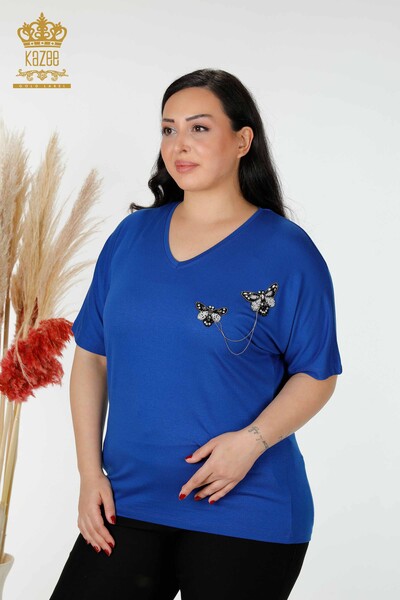 Wholesale Women's Blouse Butterfly Pattern Saks - 78933 | KAZEE - Thumbnail