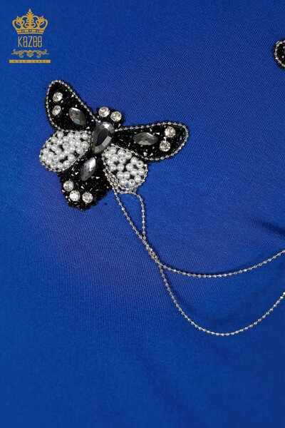 Wholesale Women's Blouse Butterfly Pattern Saks - 78933 | KAZEE - Thumbnail