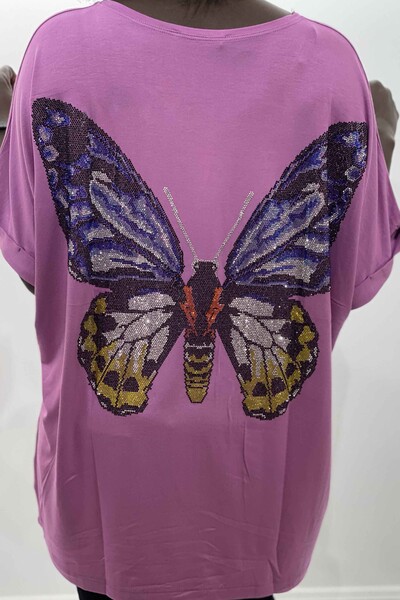 Wholesale Women's Blouse Butterfly Patterned Embroidered Stones - 77717 | KAZEE - Thumbnail