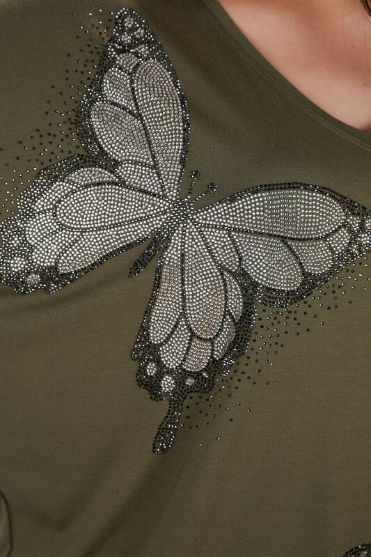 Wholesale Women's Blouse Butterfly Patterned Embroidered Stones - 78877 | KAZEE