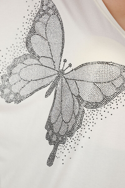 Wholesale Women's Blouse Butterfly Patterned Embroidered Stones - 78877 | KAZEE - Thumbnail