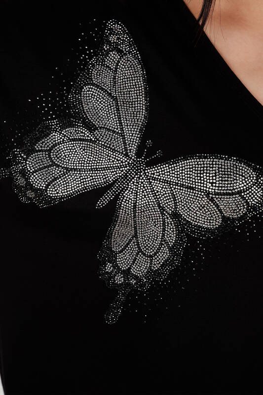 Wholesale Women's Blouse Butterfly Patterned Embroidered Stones - 78877 | KAZEE