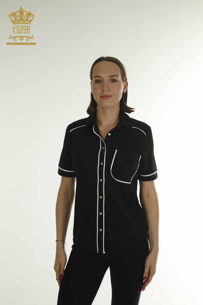 Wholesale Women's Blouse - Button Detailed - Black - 79570 | KAZEE - 1