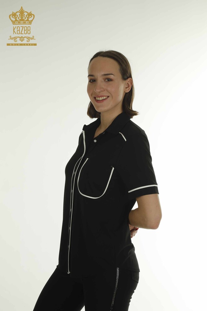 Wholesale Women's Blouse - Button Detailed - Black - 79570 | KAZEE - 2
