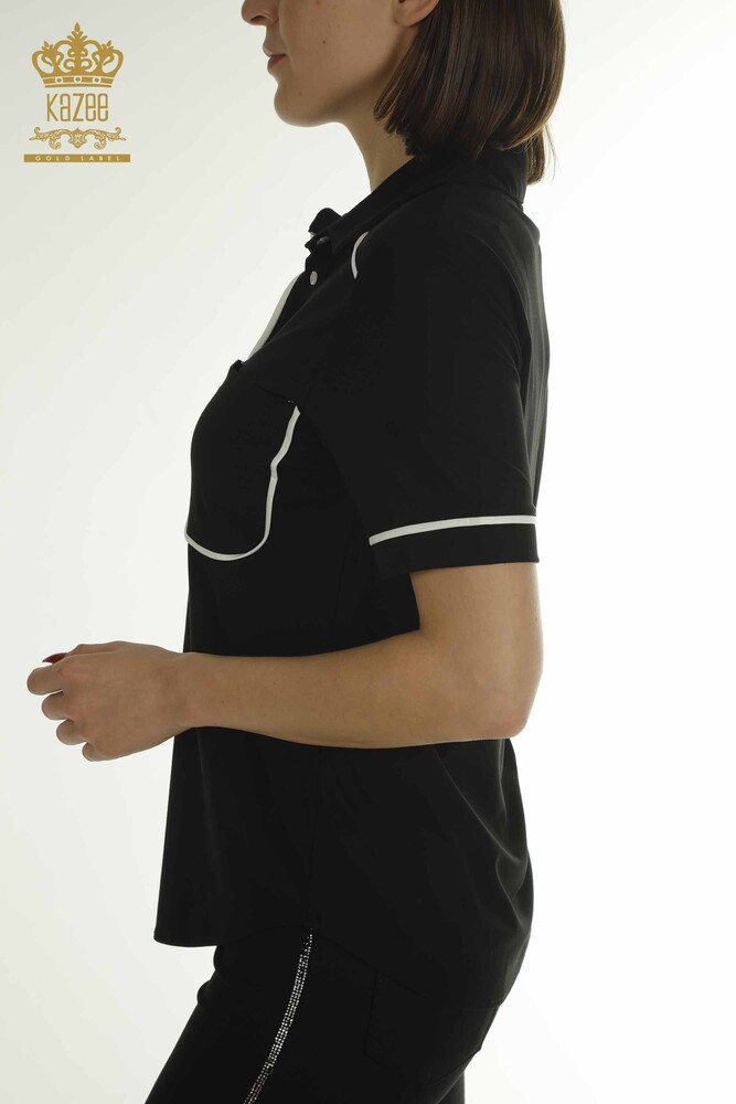 Wholesale Women's Blouse - Button Detailed - Black - 79570 | KAZEE - 3