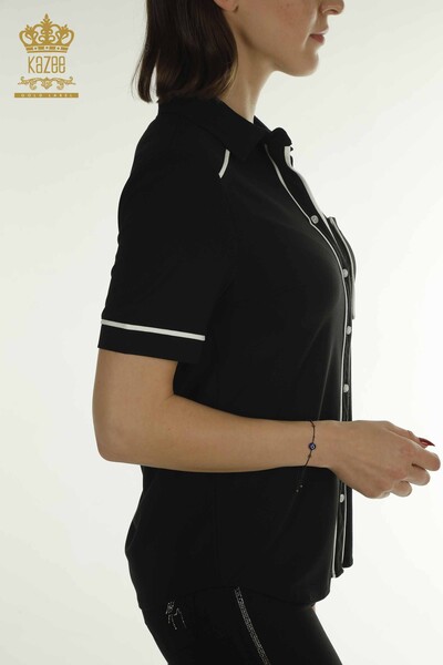 Wholesale Women's Blouse - Button Detailed - Black - 79570 | KAZEE - 4