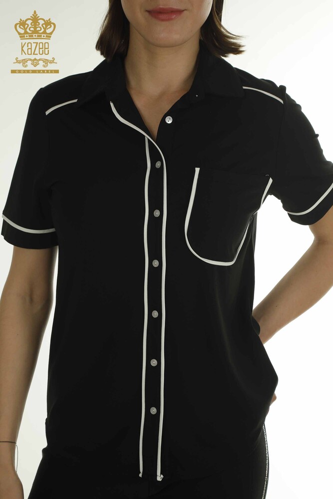 Wholesale Women's Blouse - Button Detailed - Black - 79570 | KAZEE - 5