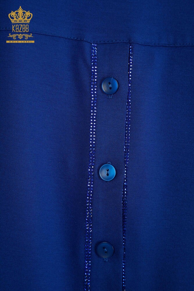 Wholesale Women's Blouse - Button Detailed - Dark Blue - 79297 | KAZEE - 8