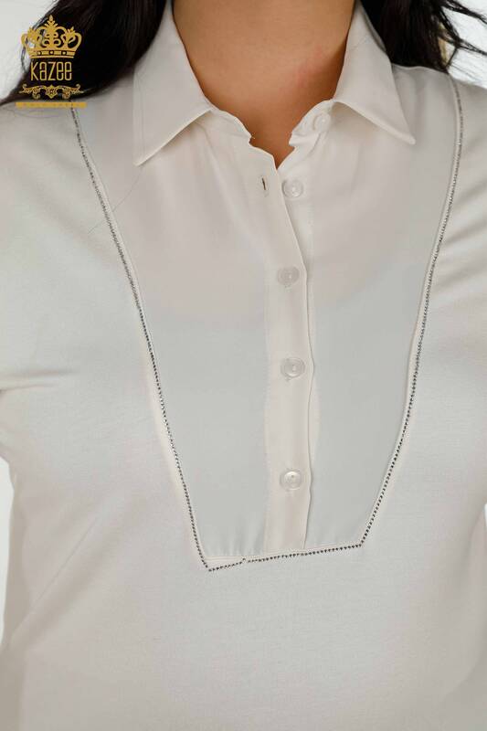 Wholesale Women's Blouse - Button Detailed - Ecru - 79291 | KAZEE