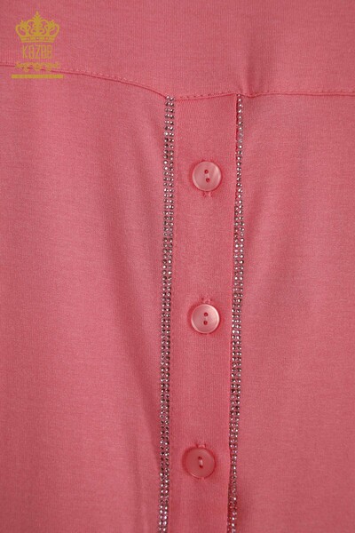 Wholesale Women's Blouse Button Detailed Pink - 79297 | KAZEE - 7